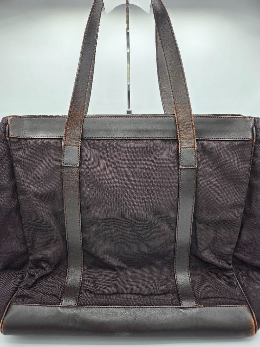 Vintage Gucci Canvas & Leather Tote Bag | Dark Brown Leather Trim | Classic